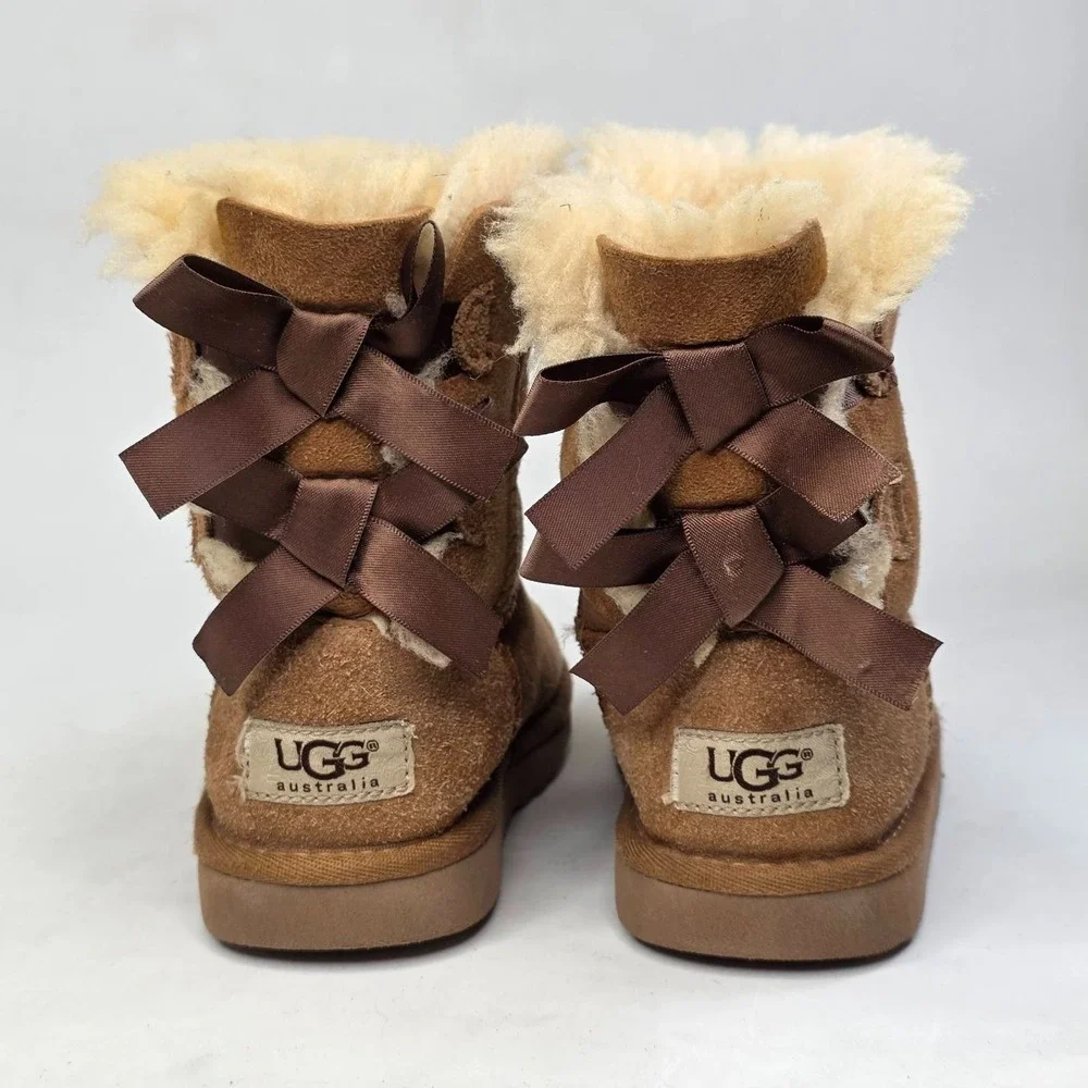 UGG Bailey Bow II Toddler Boots Size 12 Chestnut Brown Suede Sheepskin Shoes
